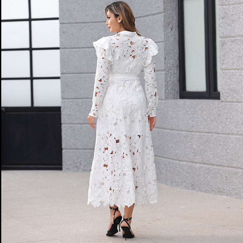 Margaret floral-embroidered midi dress in White