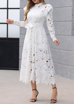 Margaret floral-embroidered midi dress in White