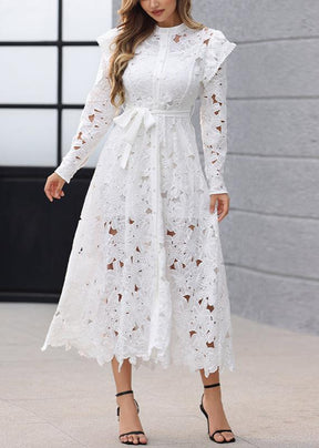 Margaret floral-embroidered midi dress in White