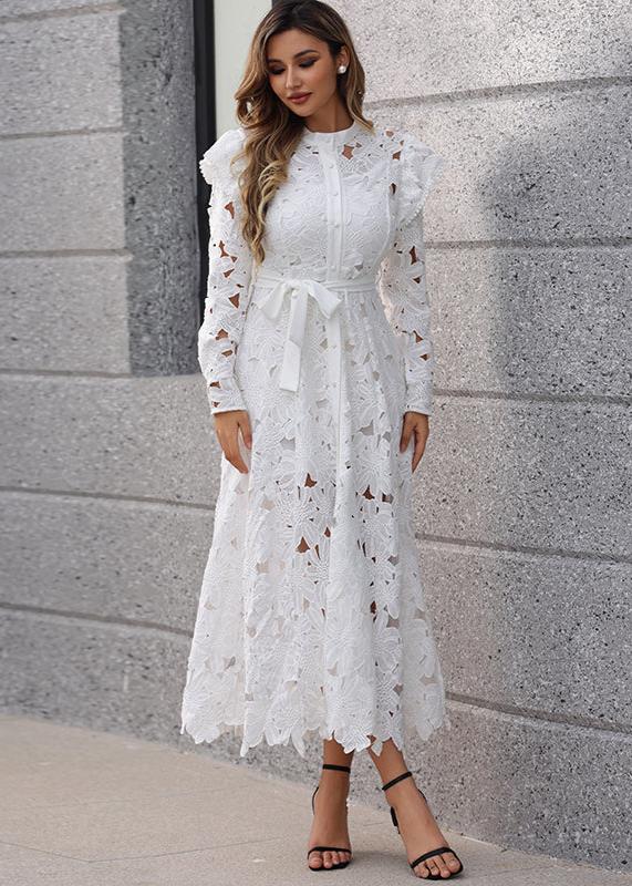 Margaret floral-embroidered midi dress in White