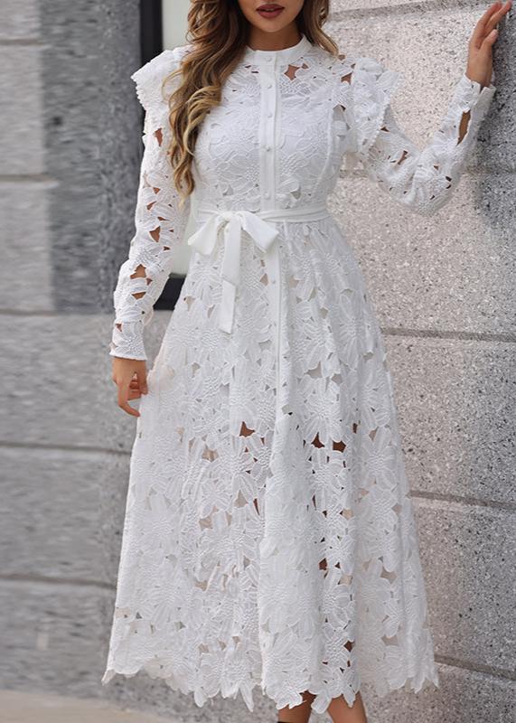 Margaret floral-embroidered midi dress in White